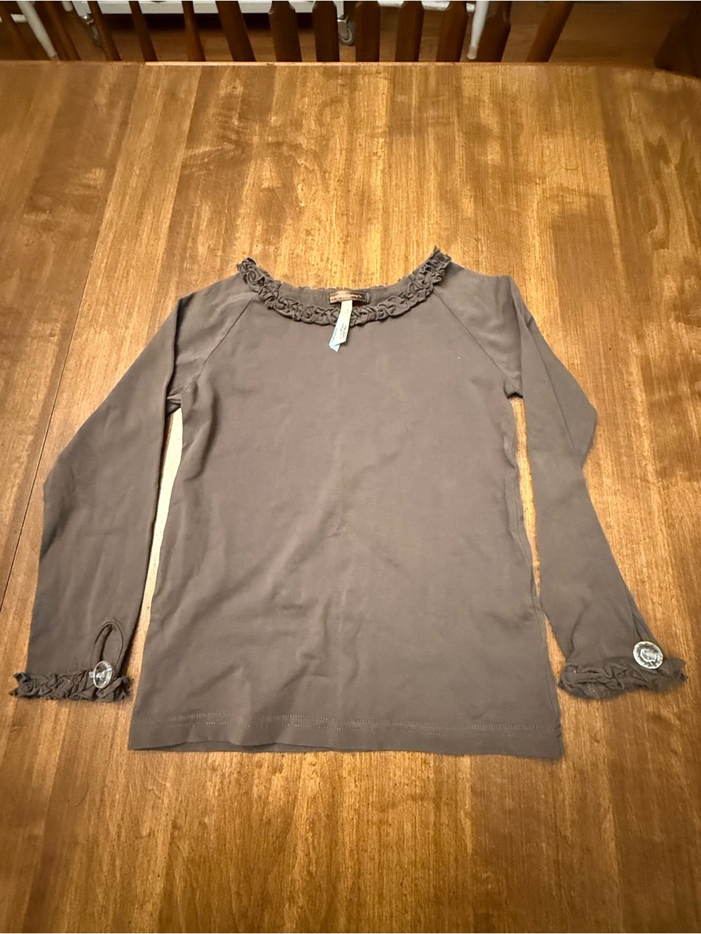 Women’s Brown Long-Sleeve Ruffle Trim Top